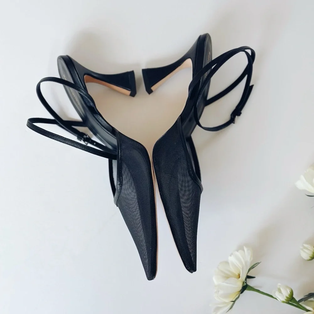 Reformation Natasha Ankle Strap Mesh Pump Heel Shoe Black - Picture 6 of 8